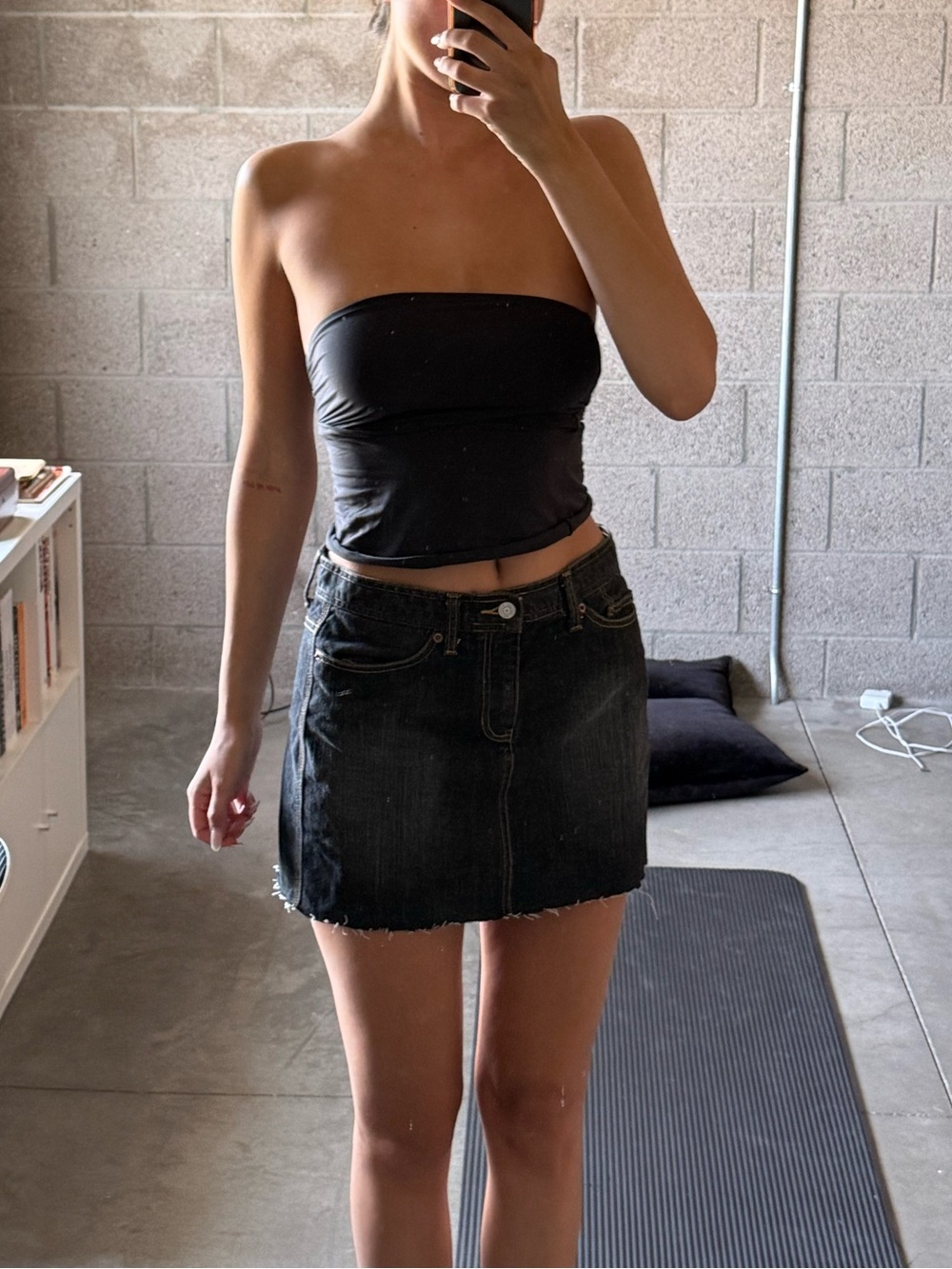 Black Denim Mini Skirt - Casual Cutoff Hem
